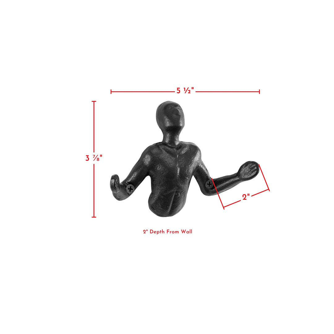 Kalsten | Protruding "Palms Up" Cast Iron Decorative Black Wall Mount Hooks (Set of 2)