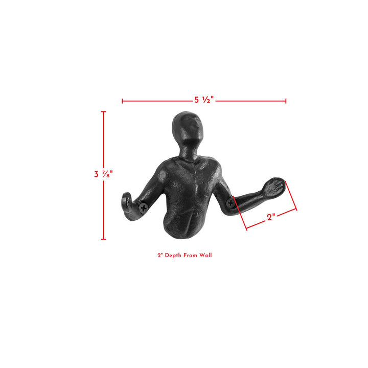 Kalsten | Protruding "Palms Up" Cast Iron Decorative Black Wall Mount Hooks (Set of 2)