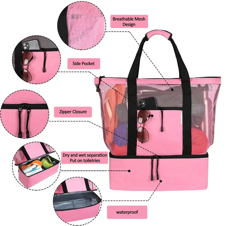 Kalsten | High-Capacity Picnic and Beach Bag – Waterproof, Double-Layer Mesh Design for Outdoor Adventures