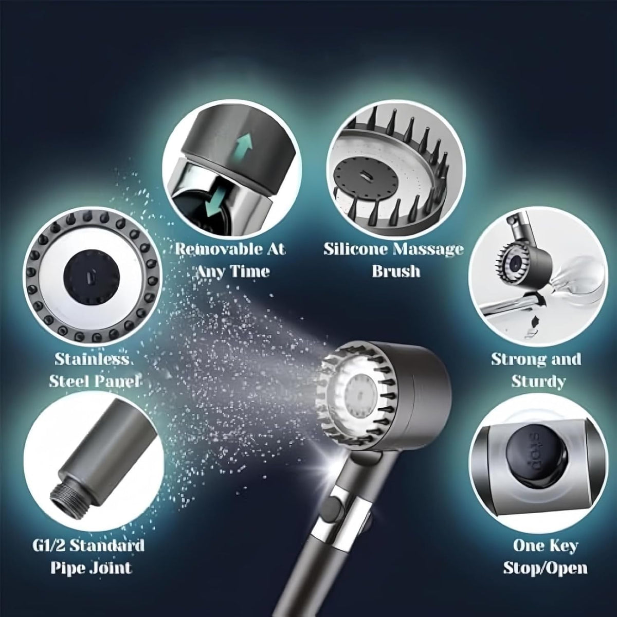 Skanto | High-Pressure Massage Shower Head - Handheld Shower with 3 Spray Modes and Filters