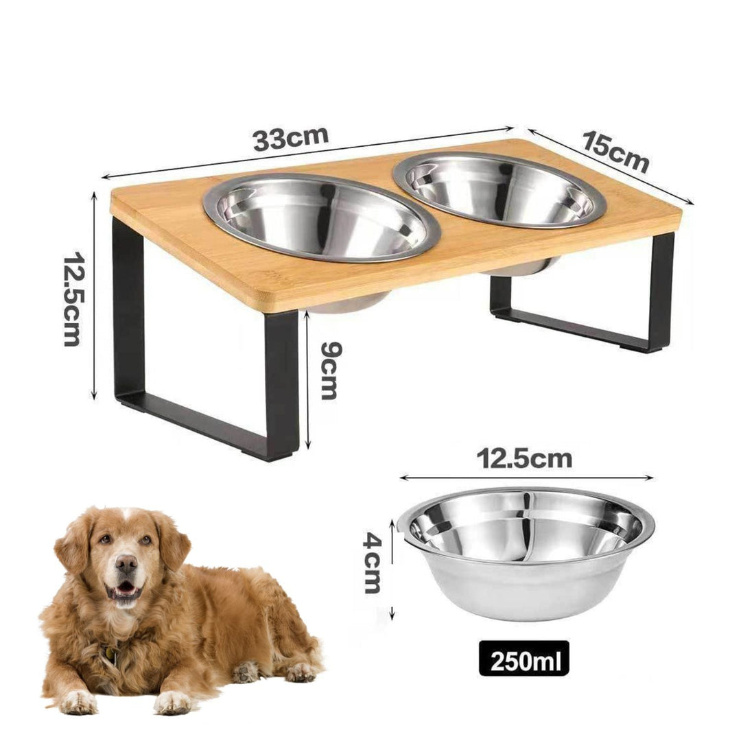 Raised Dog Food Bowl – Bamboo Stand with Removable Stainless Steel Bowls | Kalsten