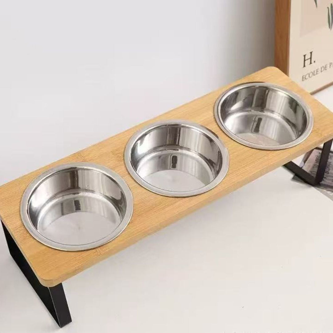 Raised Dog Food Bowl – Bamboo Stand with Removable Stainless Steel Bowls | Kalsten