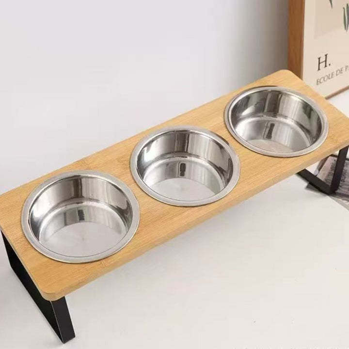 Raised Dog Food Bowl – Bamboo Stand with Removable Stainless Steel Bowls | Kalsten