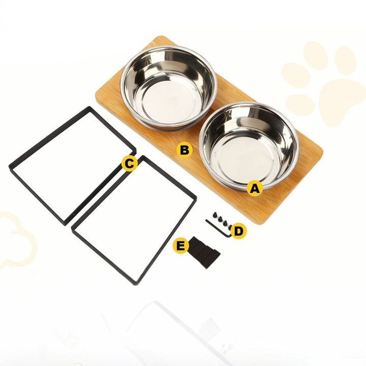 Raised Dog Food Bowl – Bamboo Stand with Removable Stainless Steel Bowls | Kalsten