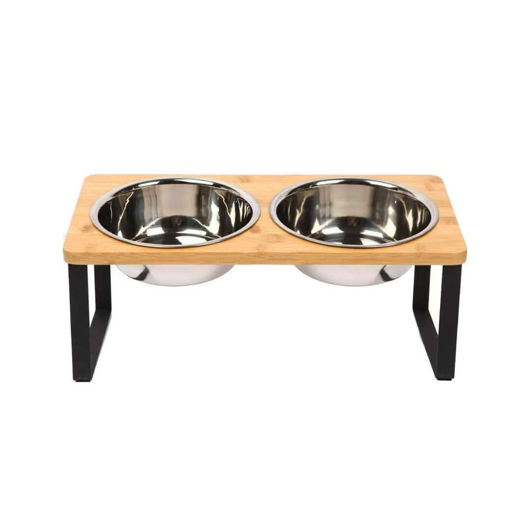 Raised Dog Food Bowl – Bamboo Stand with Removable Stainless Steel Bowls | Kalsten