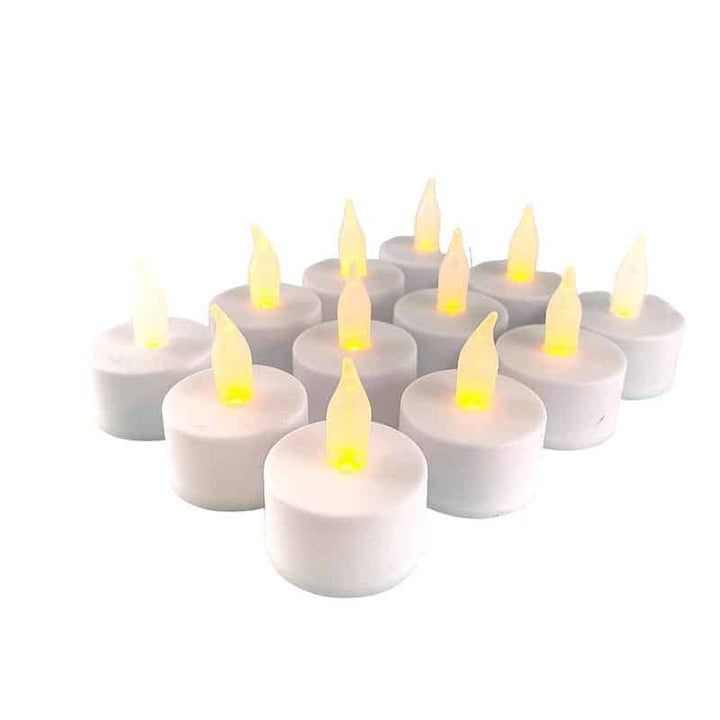 LED tealight 12 pcs. in white with flame (including batteries) | Kalsten