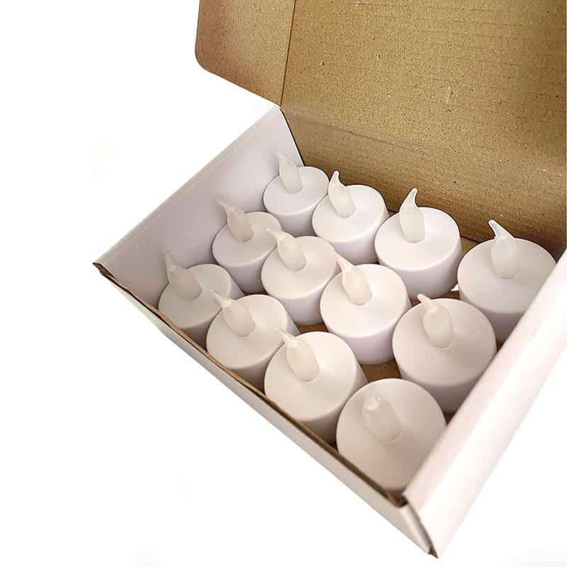 LED tealight 12 pcs. in white with flame (including batteries) | Kalsten