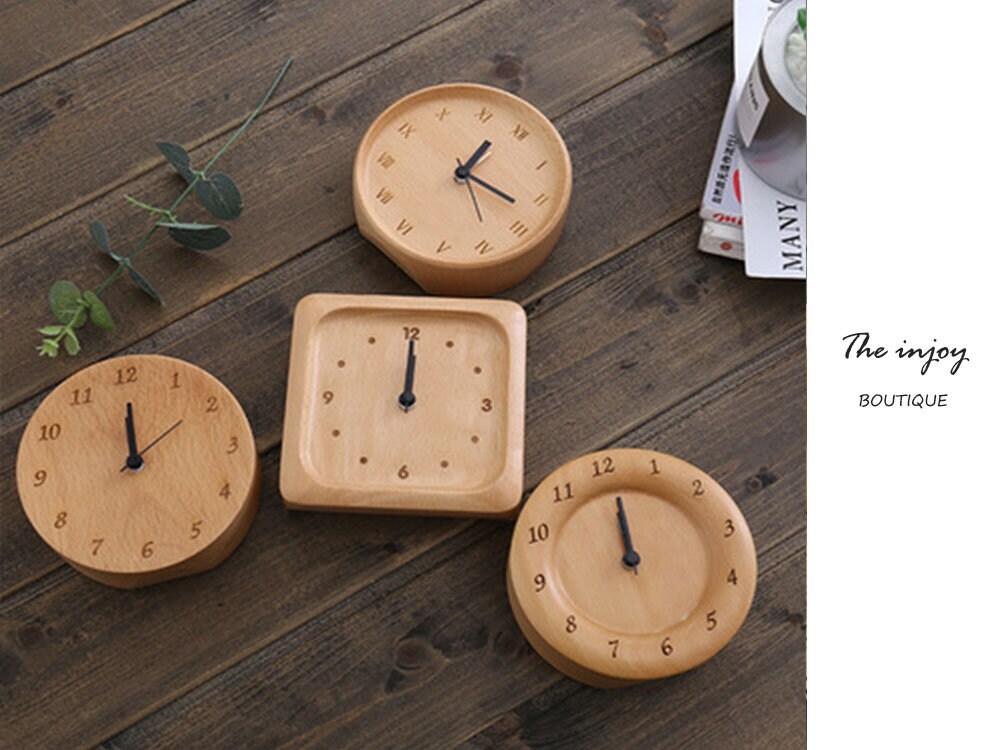 Kalsten | Beech Wood Alarm Clock Small, No Screen Minimalist Desk Clock, Nightstand Clock, Gift for Him