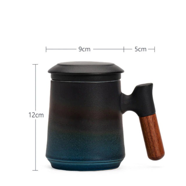 Kalsten | Japanese Ceramic Tea Mug Set with Tea Strainer and Lid, Handmade