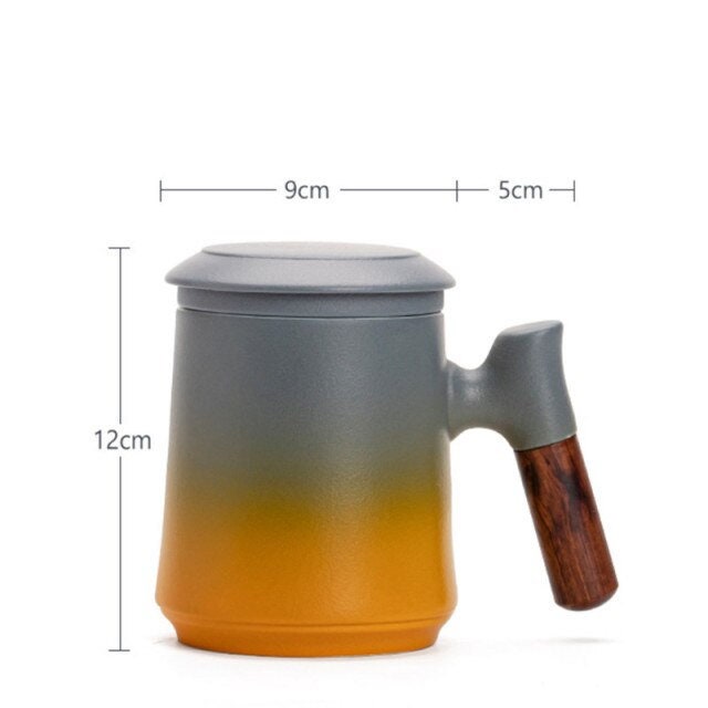 Kalsten | Japanese Ceramic Tea Mug Set with Tea Strainer and Lid, Handmade