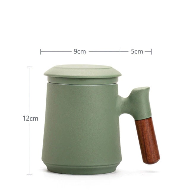Kalsten | Japanese Ceramic Tea Mug Set with Tea Strainer and Lid, Handmade
