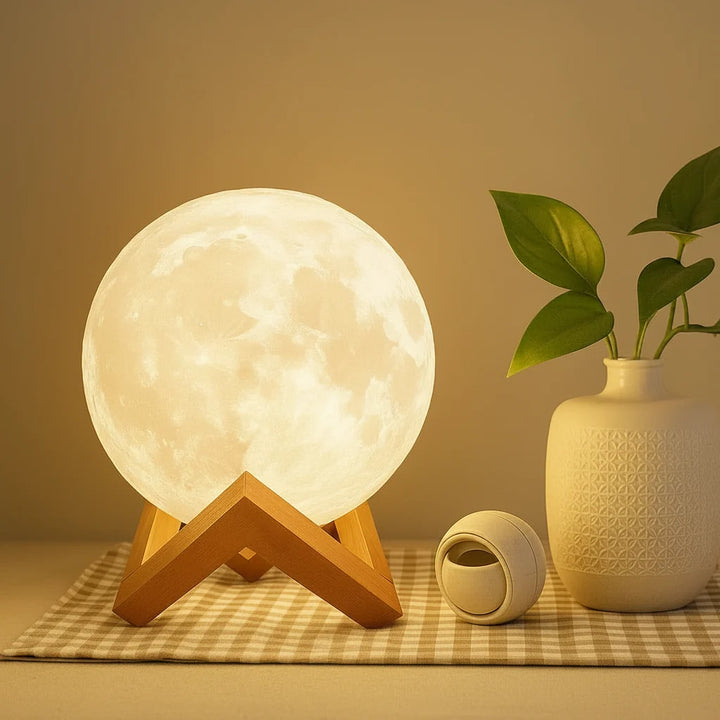 Moon LED Lamp with Wooden Stand | Kalsten