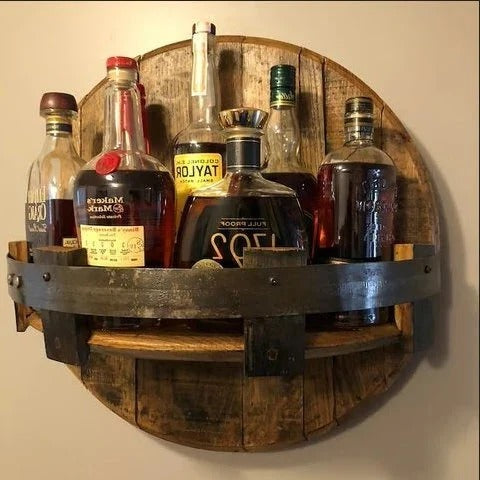 Kalsten | Rustic Whiskey Barrel Shelf – Bourbon Bottle Wall Display Rack