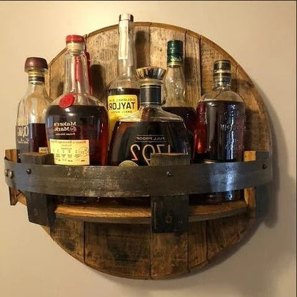 Kalsten | Rustic Whiskey Barrel Shelf – Bourbon Bottle Wall Display Rack