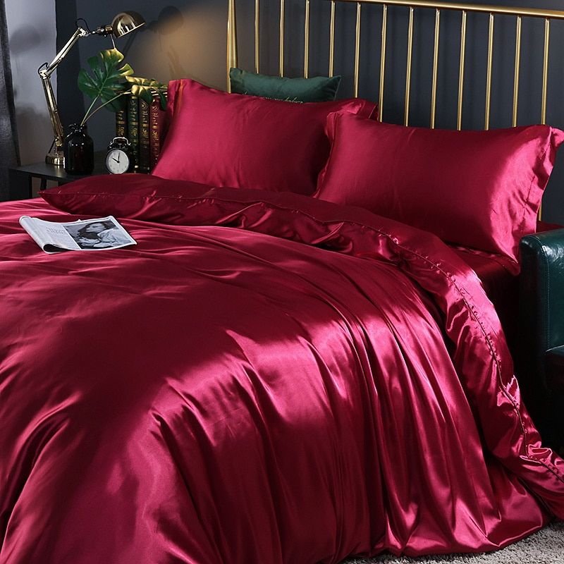 Silk/Satin Bed Linen Duvet Cover Luxury Set (2x Pillowcase, 1x Fitted Sheet, 1x Duvet) Kalsten