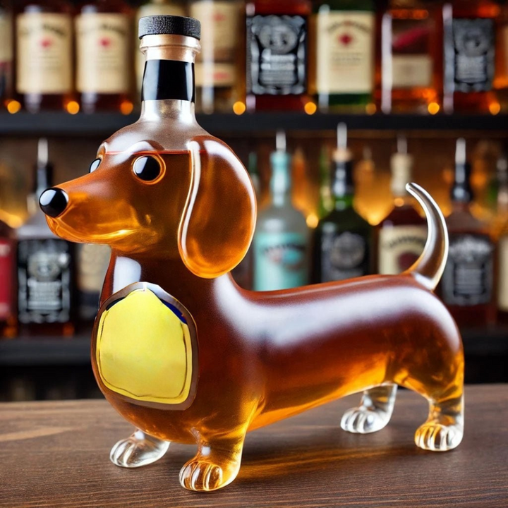 Glass Whiskey Decanter with Dog Design