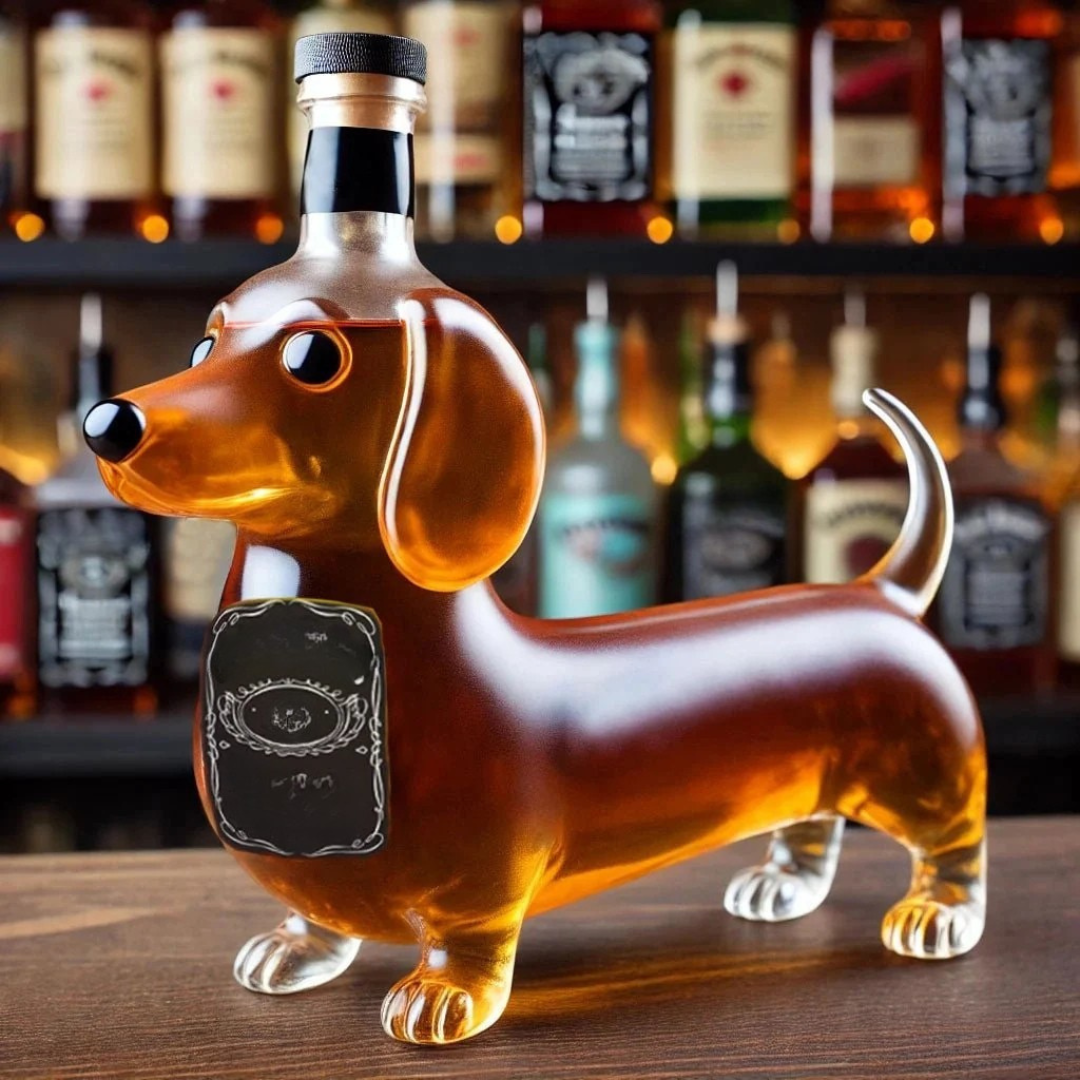 Glass Whiskey Decanter with Dog Design