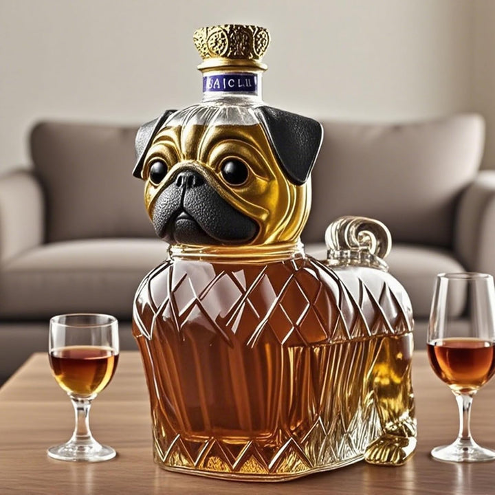 Glass Whiskey Decanter with Dog Design