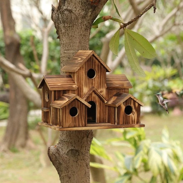 BowLift | Handcrafted Wooden Birdhouse  Tree Birdhouse with 6 Holes