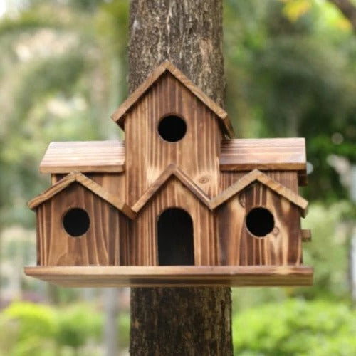 BowLift | Handcrafted Wooden Birdhouse  Tree Birdhouse with 6 Holes