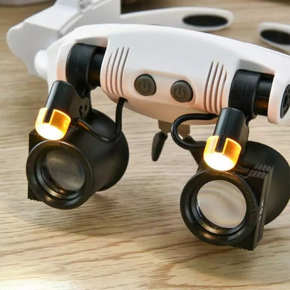Brehn | Jeweler's Headband Magnifying Glasses with 8 Lenses and LED Light
