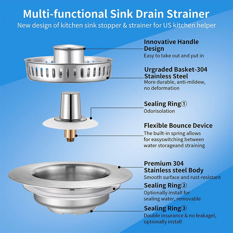 Drain filter stainless steel with pop-up mechanism | Kalsten