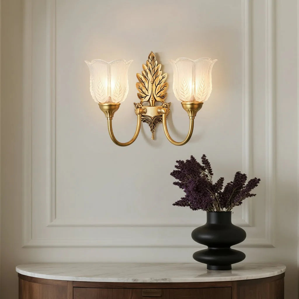 Brass Wall Sconce – American Vintage Bud Glass (E14 LED & 29-30cm) | Kalsten