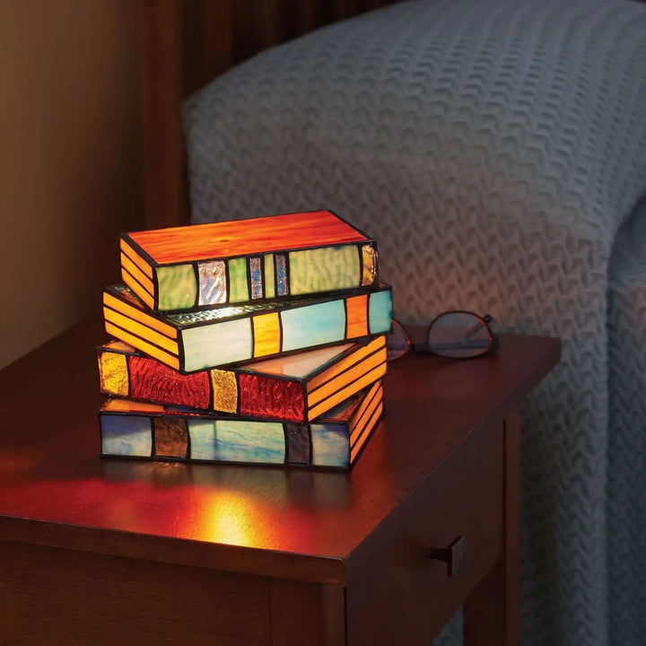 Stained Glass Book Stack Nightstand Lamp