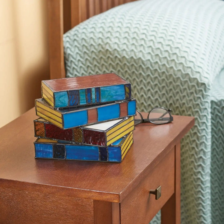 Stained Glass Book Stack Nightstand Lamp