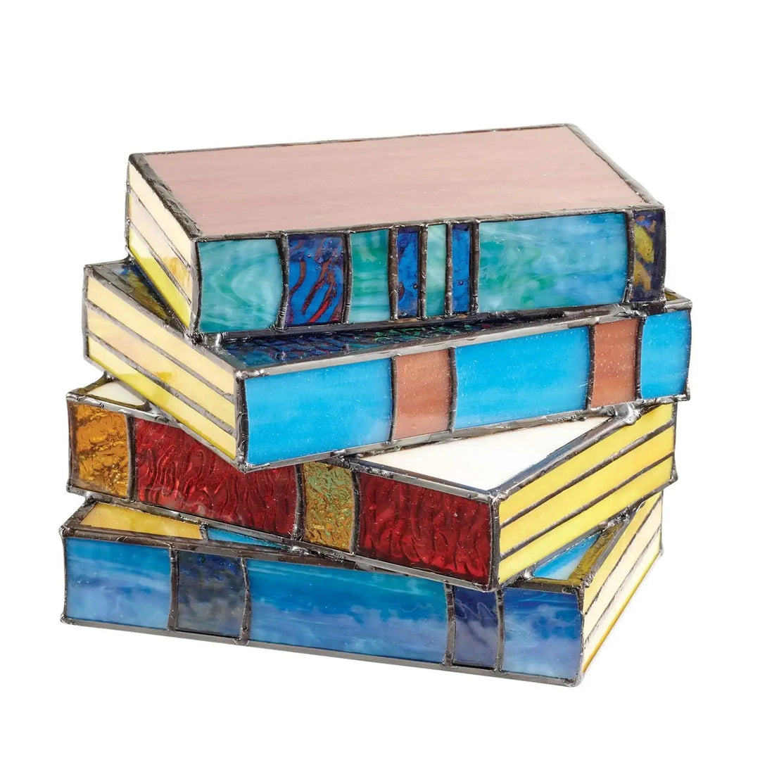 Stained Glass Book Stack Nightstand Lamp