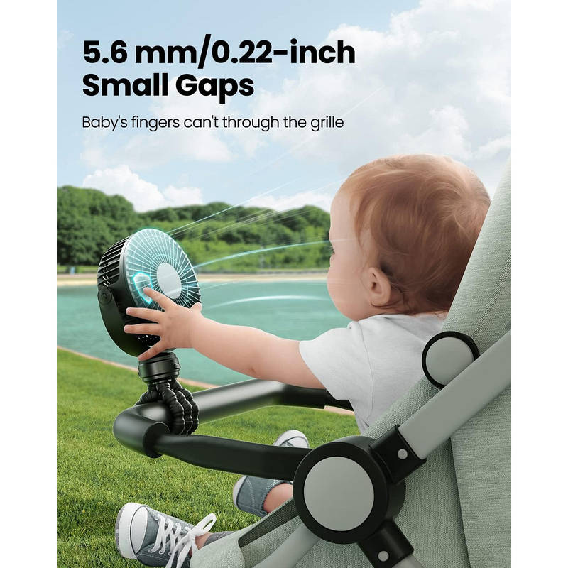 Portable Stroller Fan USB C Rechargeable, 5 Speed Quiet Baby Clip Fan with LED Display 10H Battery for Car Seat Crib Travel | Kalsten