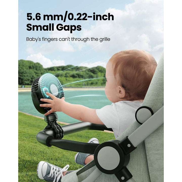 Portable Stroller Fan USB C Rechargeable, 5 Speed Quiet Baby Clip Fan with LED Display 10H Battery for Car Seat Crib Travel | Kalsten
