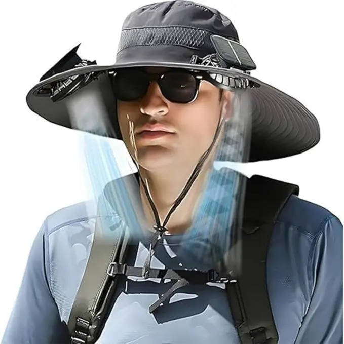 Outdoor Wide Brim Sun Hat with 2 Solar Fans, UV Protection for Men & Women, Cooling Hat for Camping & Hiking | Kalsten