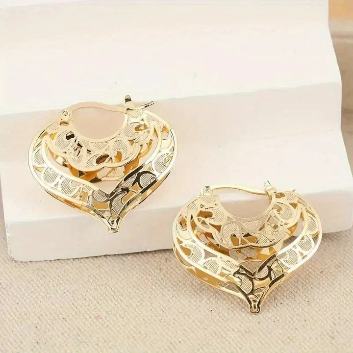 Kalsten | Intricate Open Heart Golden Earrings