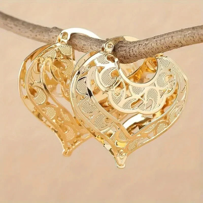 Kalsten | Intricate Open Heart Golden Earrings