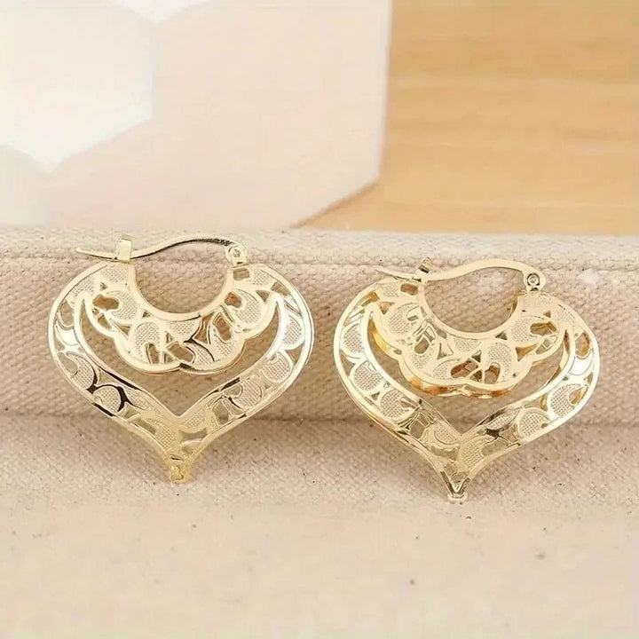 Kalsten | Intricate Open Heart Golden Earrings