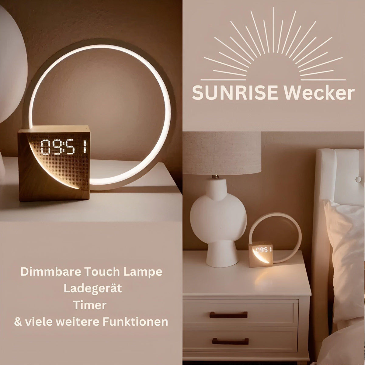 Skanto | Smart Snooze – Sunrise Alarm Clock with Dimmable Touch Lamp and Soothing Sounds