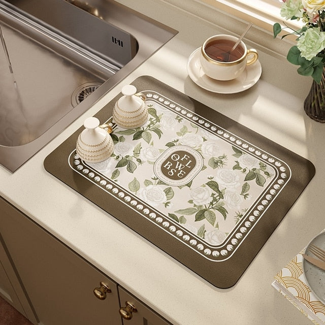 Kitchen Drain Mat Absorbent Drying Mat Table Protection Pad | Karnz