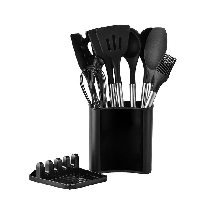 Kalsten | KITCHENORA – Complete Utensil Set with Silicone Heads & Wood-Style Handles