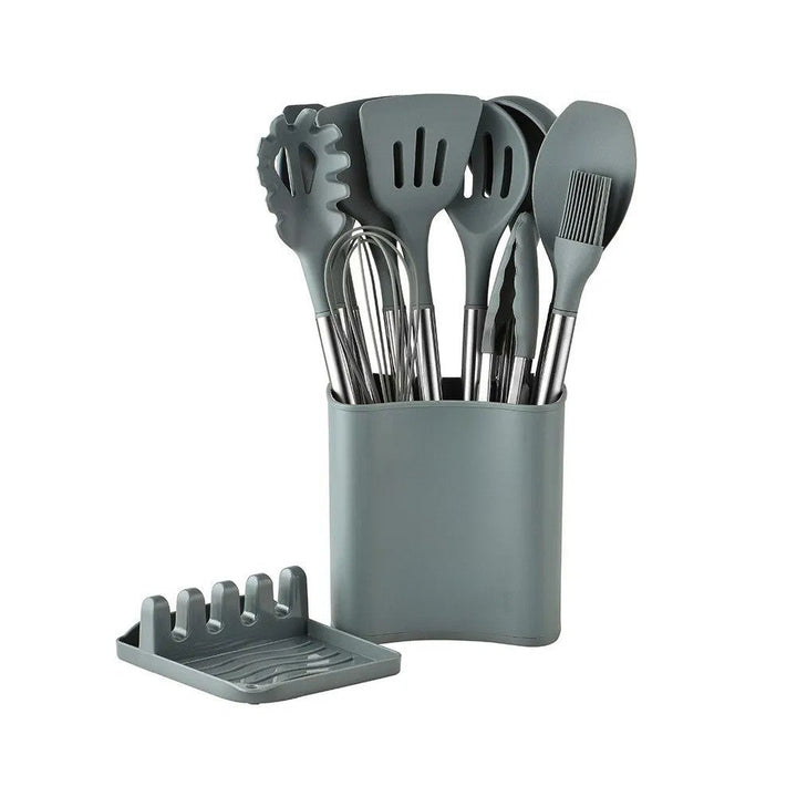 Kalsten | KITCHENORA – Complete Utensil Set with Silicone Heads & Wood-Style Handles