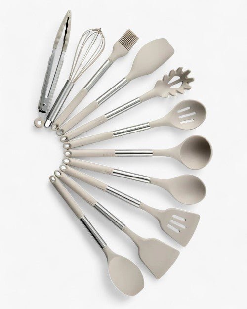 Kalsten | KITCHENORA – Complete Utensil Set with Silicone Heads & Wood-Style Handles