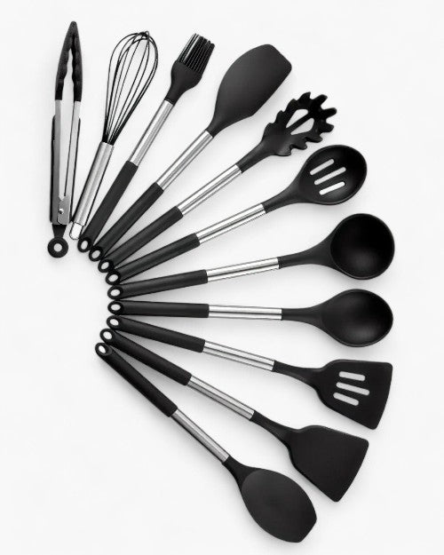 Kalsten | KITCHENORA – Complete Utensil Set with Silicone Heads & Wood-Style Handles