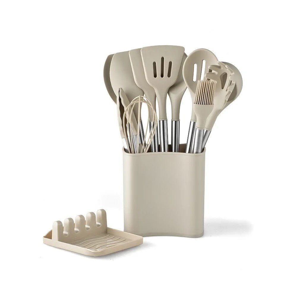 Kalsten | KITCHENORA – Complete Utensil Set with Silicone Heads & Wood-Style Handles