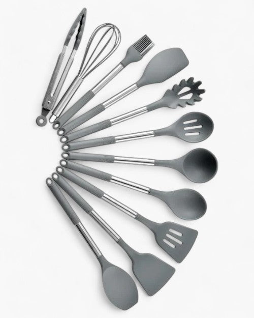Kalsten | KITCHENORA – Complete Utensil Set with Silicone Heads & Wood-Style Handles