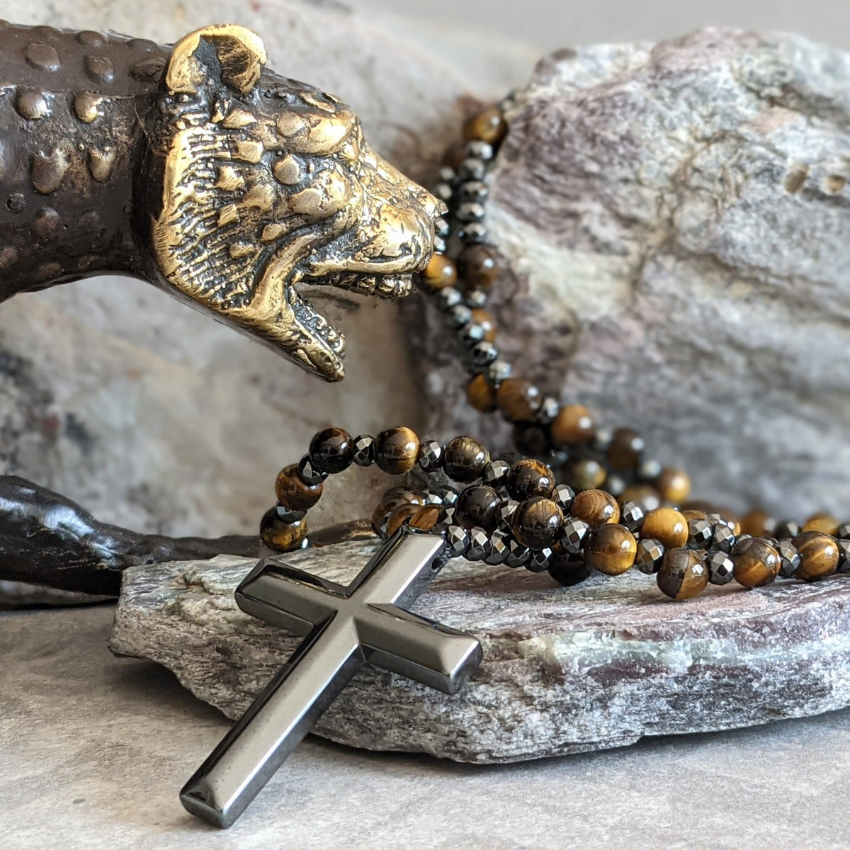 Skanto | Orion Spiritual Necklace with Tiger's Eye & Lapis Lazuli – Men's Rosary