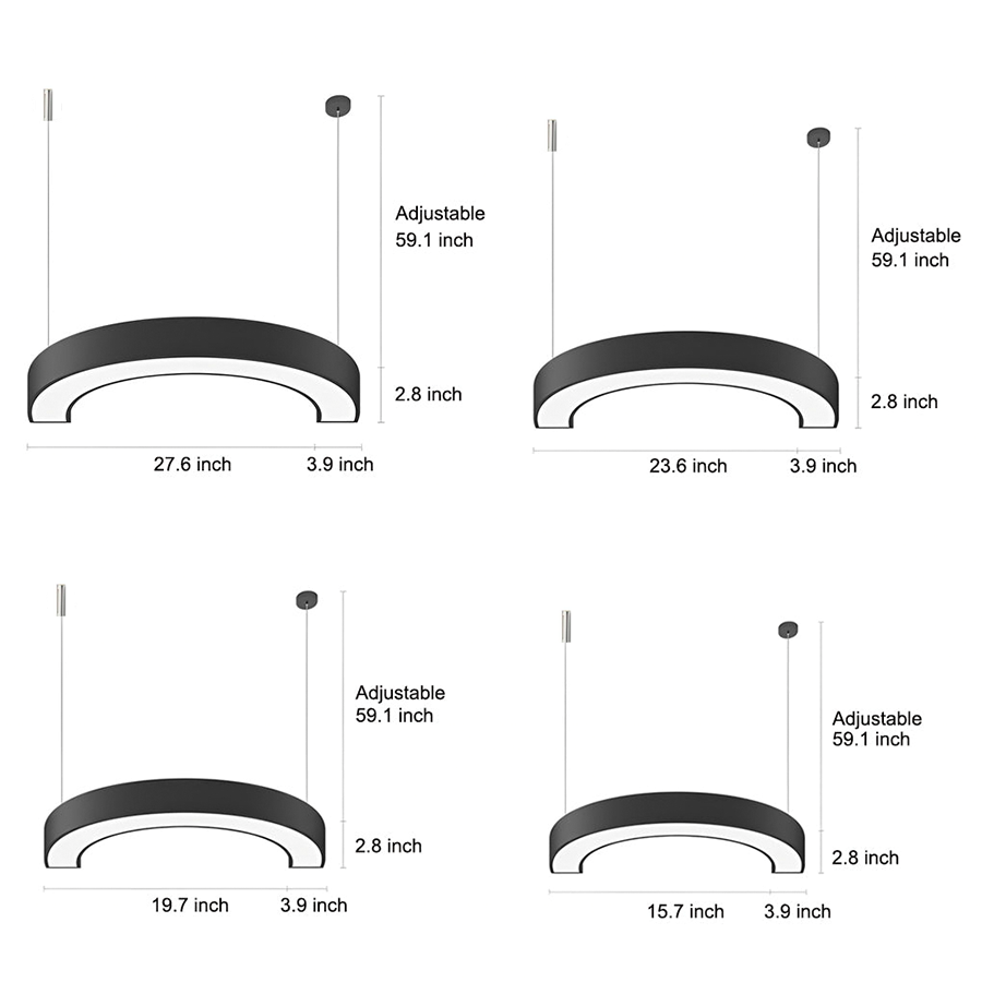 Curved Slim C Shape LED Pendant Half-Circle Hanging Profile Light for Office | Kalsten