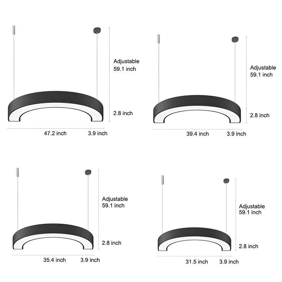 Curved Slim C Shape LED Pendant Half-Circle Hanging Profile Light for Office | Kalsten