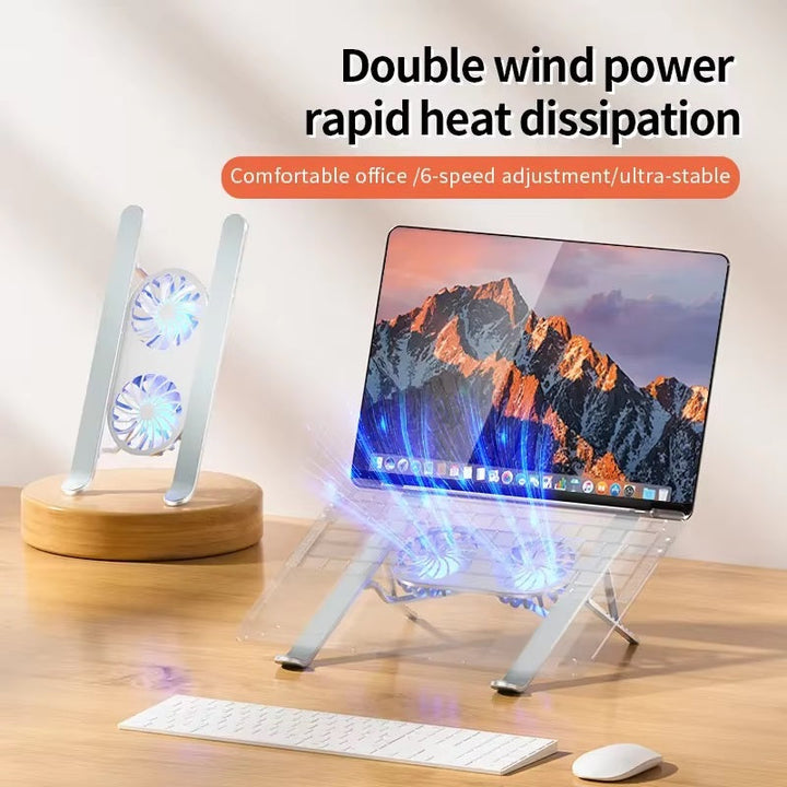 Kalsten | Foldable Laptop Stand with 360° Rotating Cooling Fans and Adjustable Height