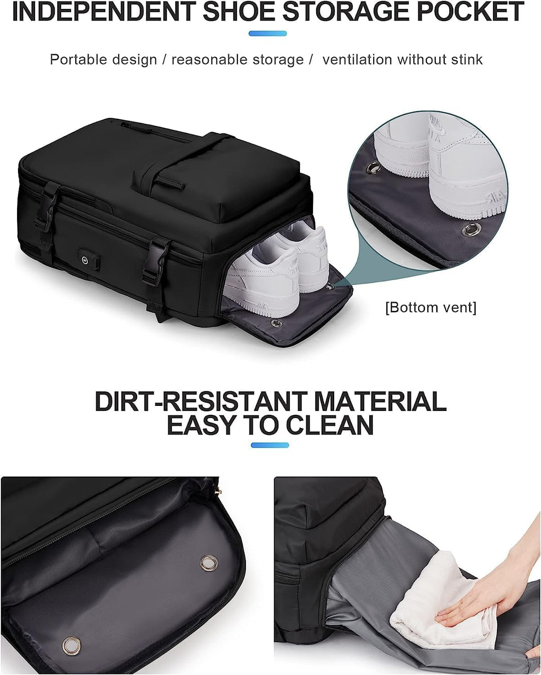Waterproof Travel Backpack with Shoe Compartment & USB Port – 14" Laptop Fit | Kalsten