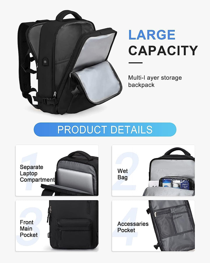 Waterproof Travel Backpack with Shoe Compartment & USB Port – 14" Laptop Fit | Kalsten